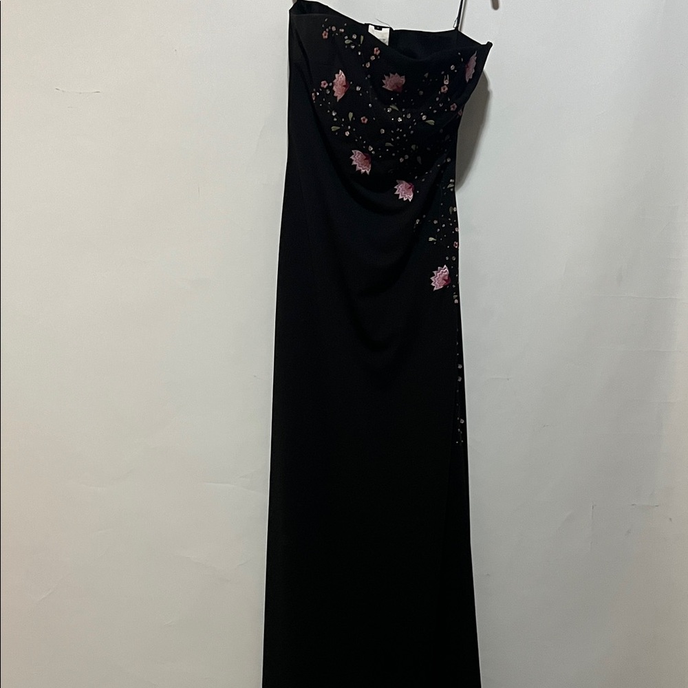 Onyx Nite Black Maxi Dress with Pink Floral Accents